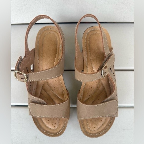 Patrizia Perfectay Buckle Slingback Cut Out Design Brown Open Toe Sandals 7 - Picture 2 of 6